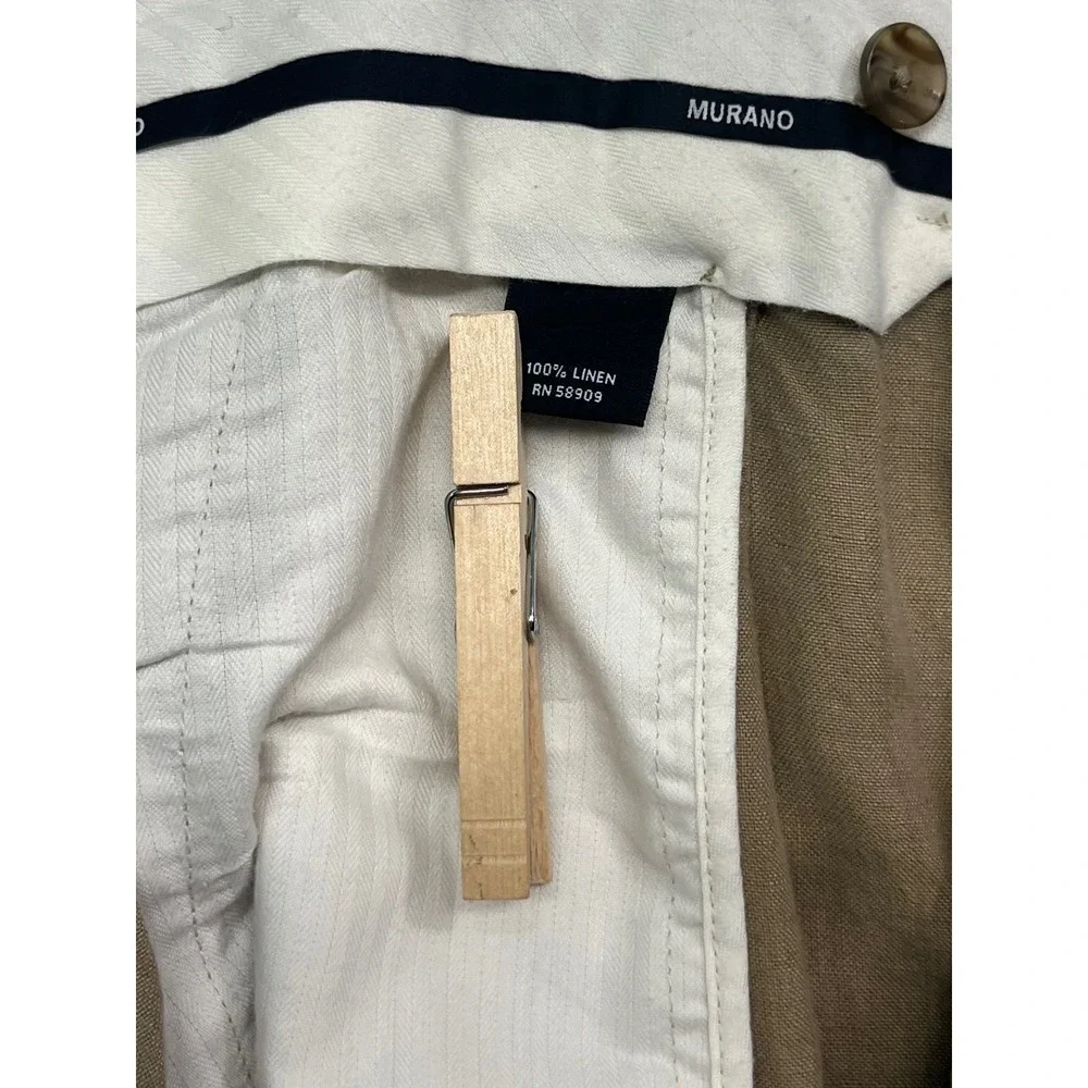 vtg Y2K Murano 36x30 Tan Khaki 100% Linen Pants Trousers Pleated Lightweight